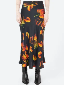 Silk Laundry - Long Bias Cut Skirt in Tulipa Black