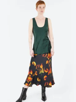 Silk Laundry - Long Bias Cut Skirt in Tulipa Black