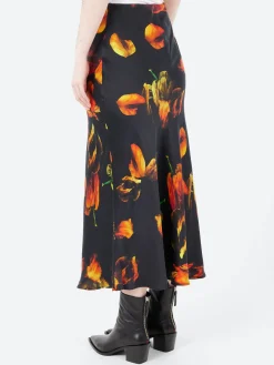 Silk Laundry - Long Bias Cut Skirt in Tulipa Black