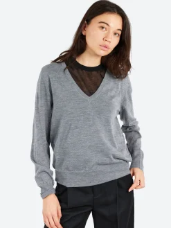 Soeur - Derek V-Neck Sweater in Gris Chine