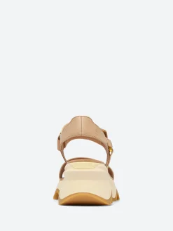 SOREL - Kinetic Impact Y-Strap High Wedge Sandal in Honest Beige and Honey White