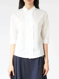 Stephan Schneider - Digon Blouse in White Tonal Pinstripe Cotton