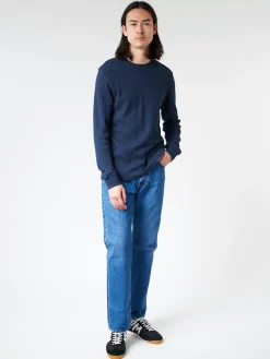 Sunspel - Long Sleeve Waffle T-Shirt in Navy