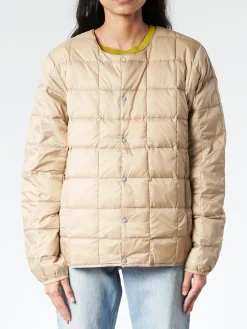 TAION - Crew Neck Button Down Jacket in Soft Beige