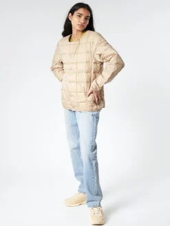 TAION - Crew Neck Button Down Jacket in Soft Beige