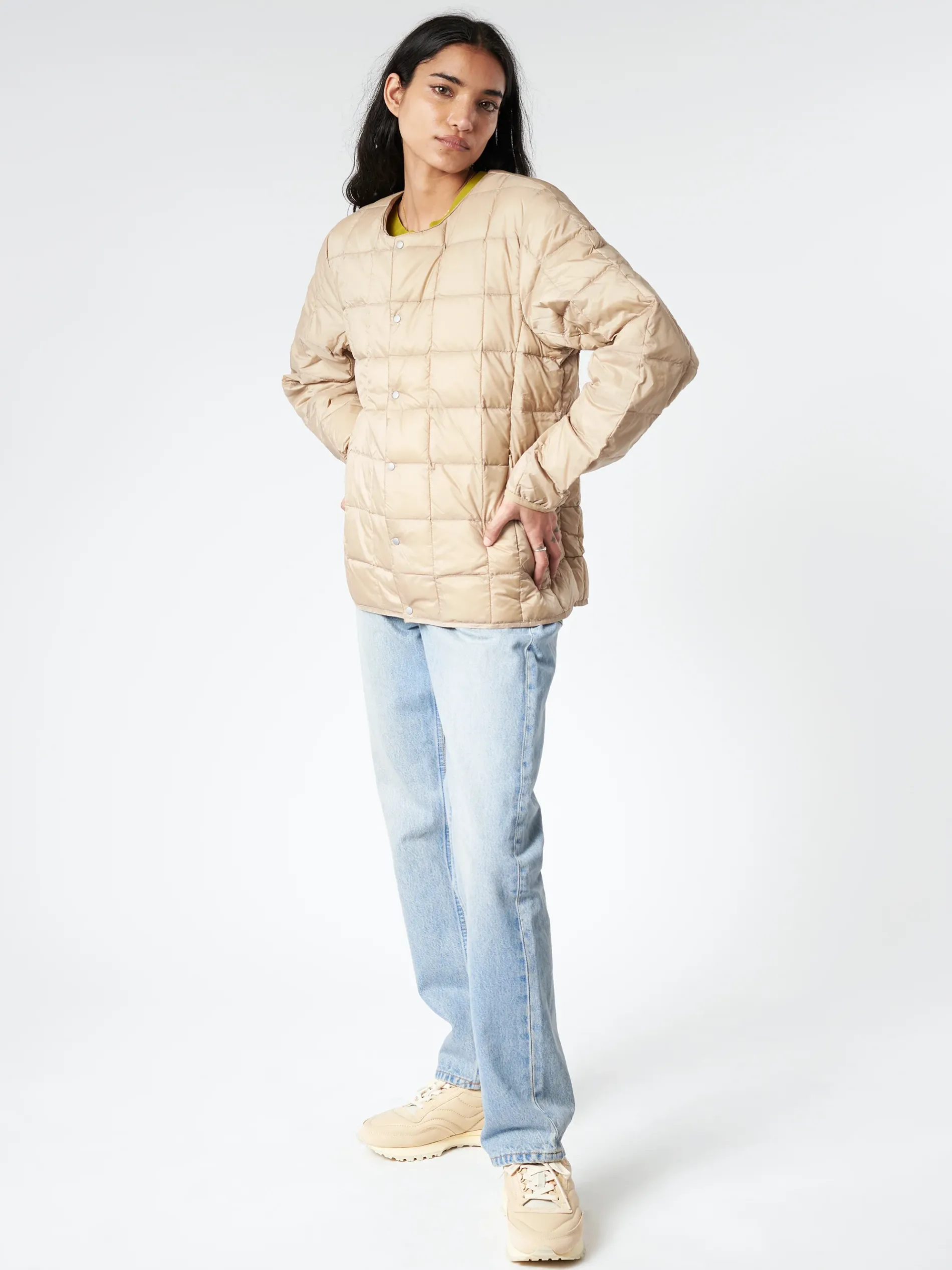 TAION - Crew Neck Button Down Jacket in Soft Beige