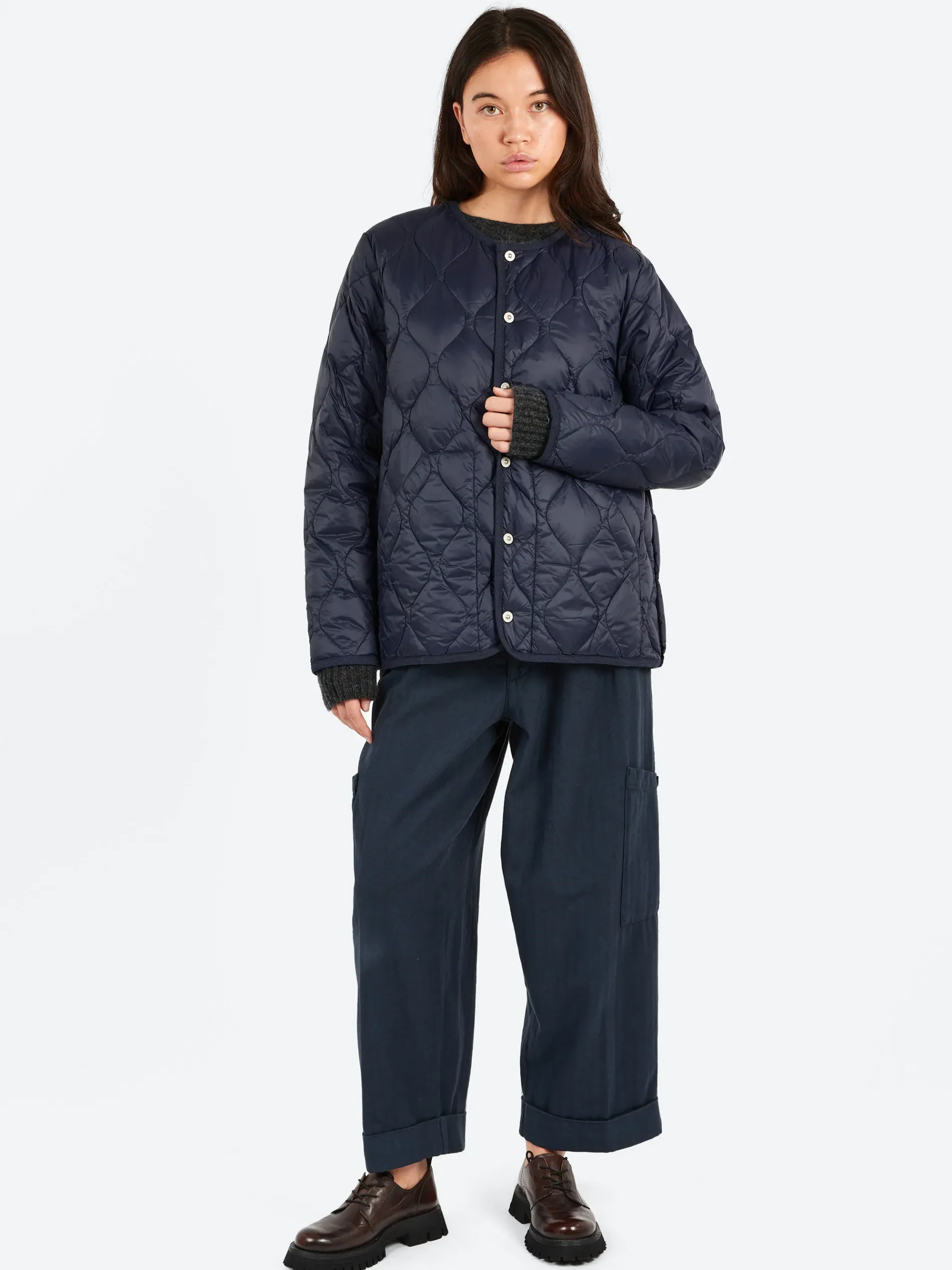 TAION - Military Crew Down Jacket in Dark Navy