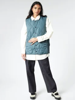 TAION - Military Crew Neck Down Vest in Dark Green