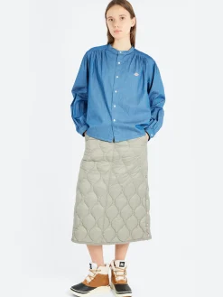 TAION - Military Snap Button Down Skirt in Dark Sage