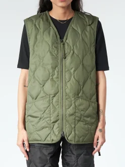 TAION - Military V-Neck Zip Down Vest in Olive