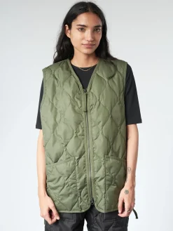 TAION - Military V-Neck Zip Down Vest in Olive