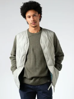 TAION - Military V-Neck Zip Down Vest in Dark Sage Green