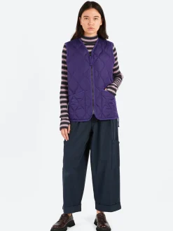 TAION - Military V-Neck Zip Down Vest in Dark Purple