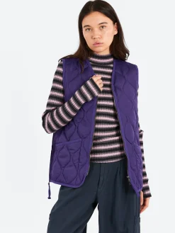 TAION - Military V-Neck Zip Down Vest in Dark Purple