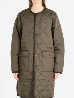 TAION - Piping Crew Neck Long Down Coat in Dark Olive