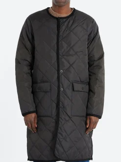 TAION - Piping Crew Neck Long Down Coat in Black