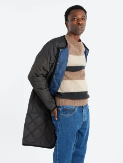 TAION - Piping Crew Neck Long Down Coat in Black