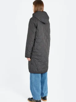Taion - Piping Hood Long Down Coat in Dark Charcoal