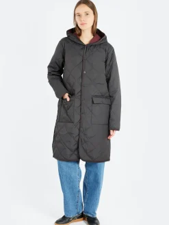 Taion - Piping Hood Long Down Coat in Dark Charcoal