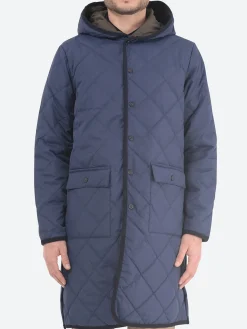 Taion - Piping Hood Long Down Coat in Navy