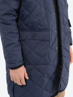 Taion - Piping Hood Long Down Coat in Navy