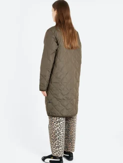 TAION - Piping Long Down Coat in Dark Olive