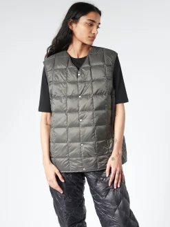 TAION - V-Neck Button Down Vest in Dark Charcoal