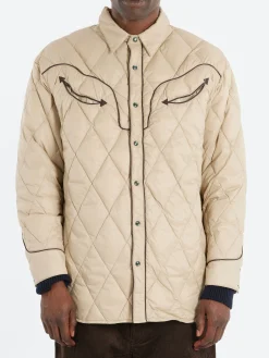 TAION - Western Piping Down Shirt in Beige/Chocolate