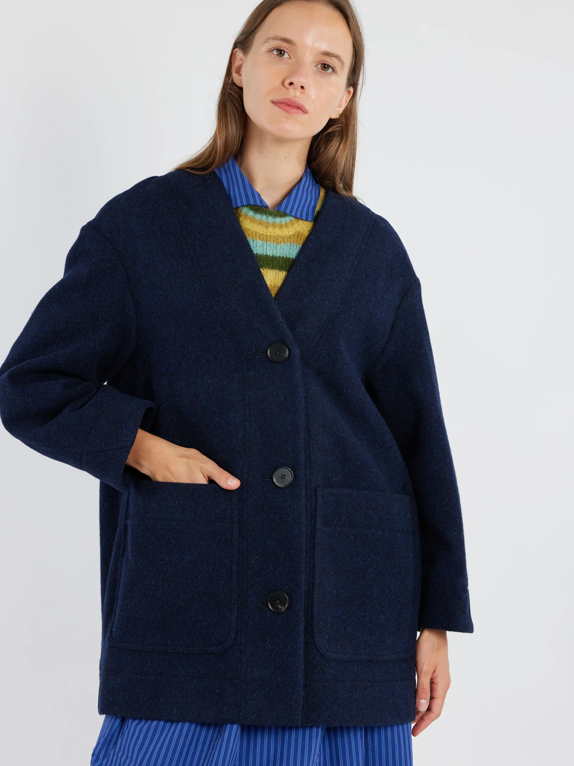 TOAST - Boiled Wool Short Coat in Navy