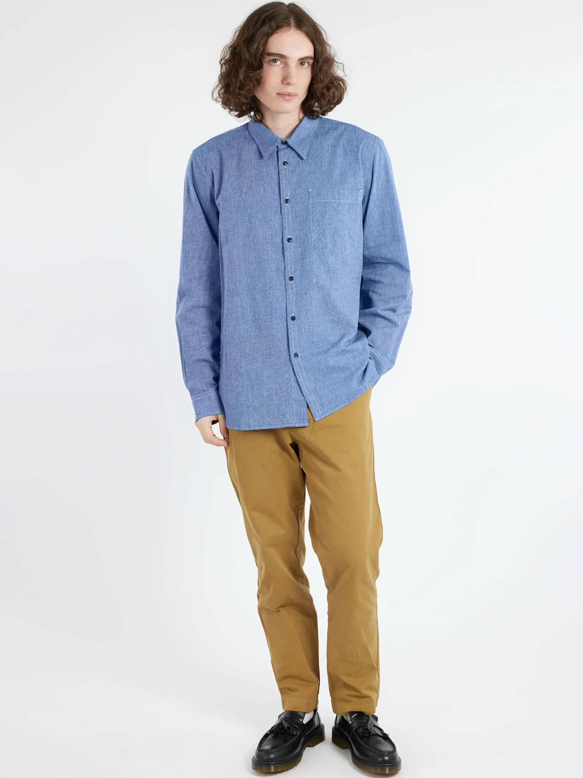 TOAST - Chambray Cotton Linen Shirt in Dusty Navy