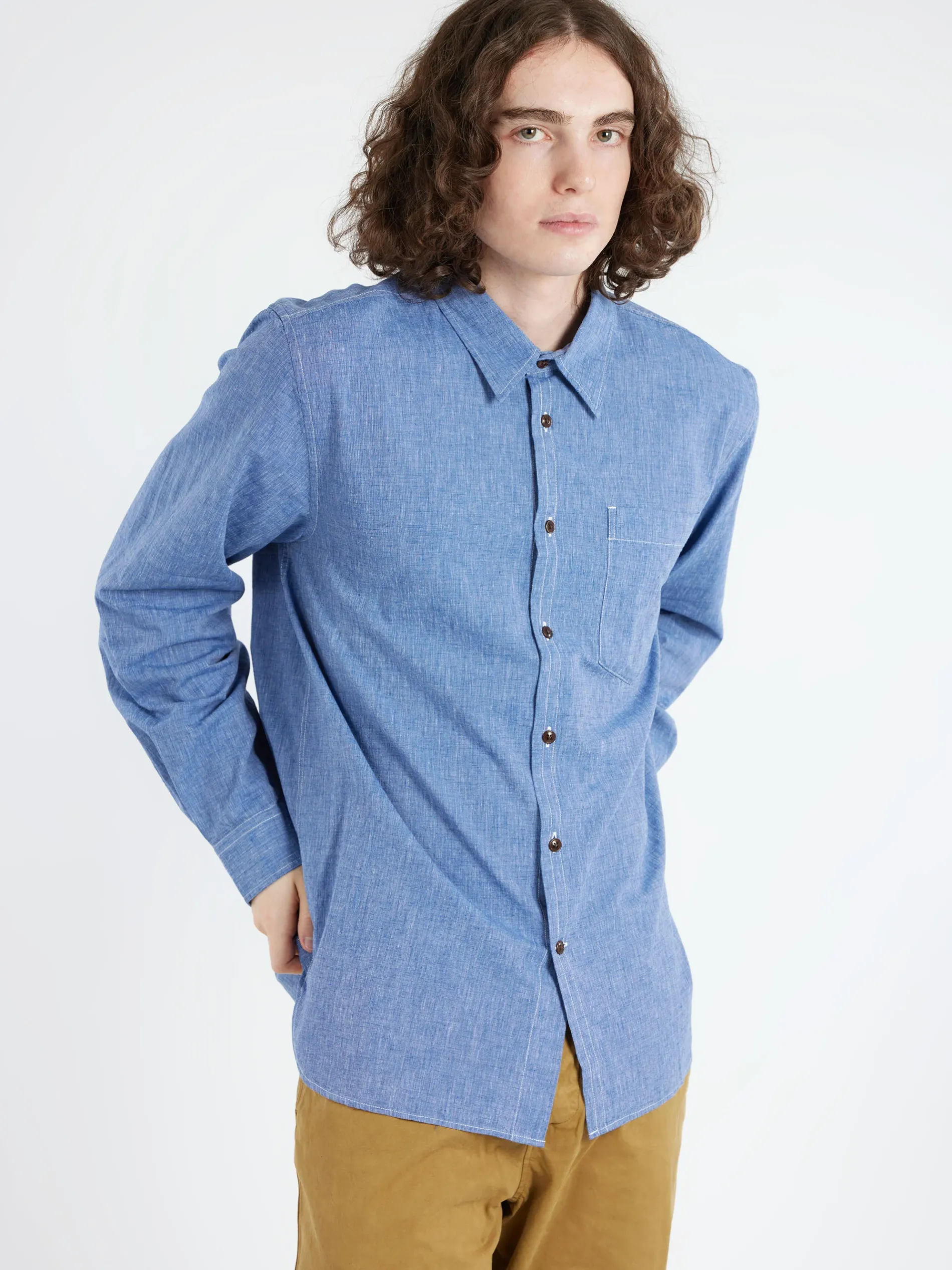 TOAST - Chambray Cotton Linen Shirt in Dusty Navy