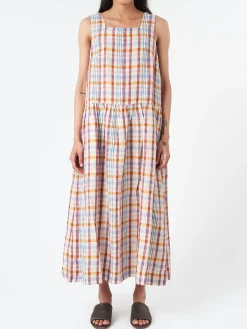 TOAST - Check Linen Dropped Waist Dress in Madder