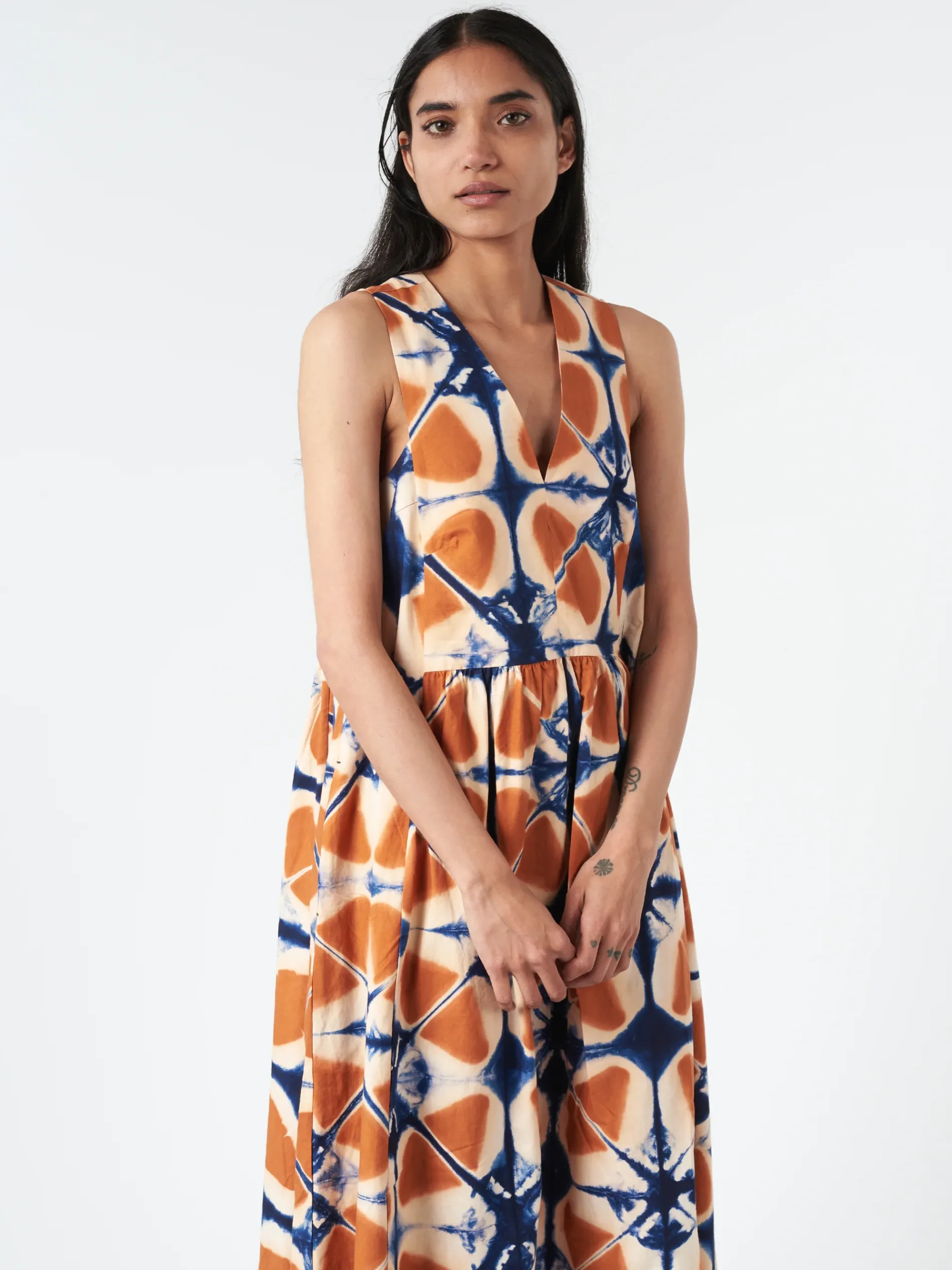 TOAST - Clamp Dyed Poplin Dress in Russet Orange