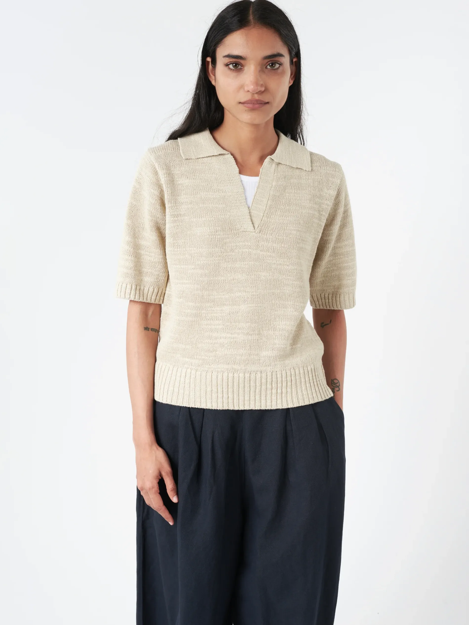 TOAST - Collared Slub Sweater in Parchment