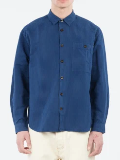 TOAST - Garment Dyed Stripe Workwear Shirt in Engineer Blue