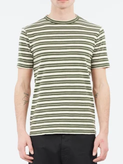 TOAST - Theo Stripe Short Sleeve Tee in Dark Olive and Ecru