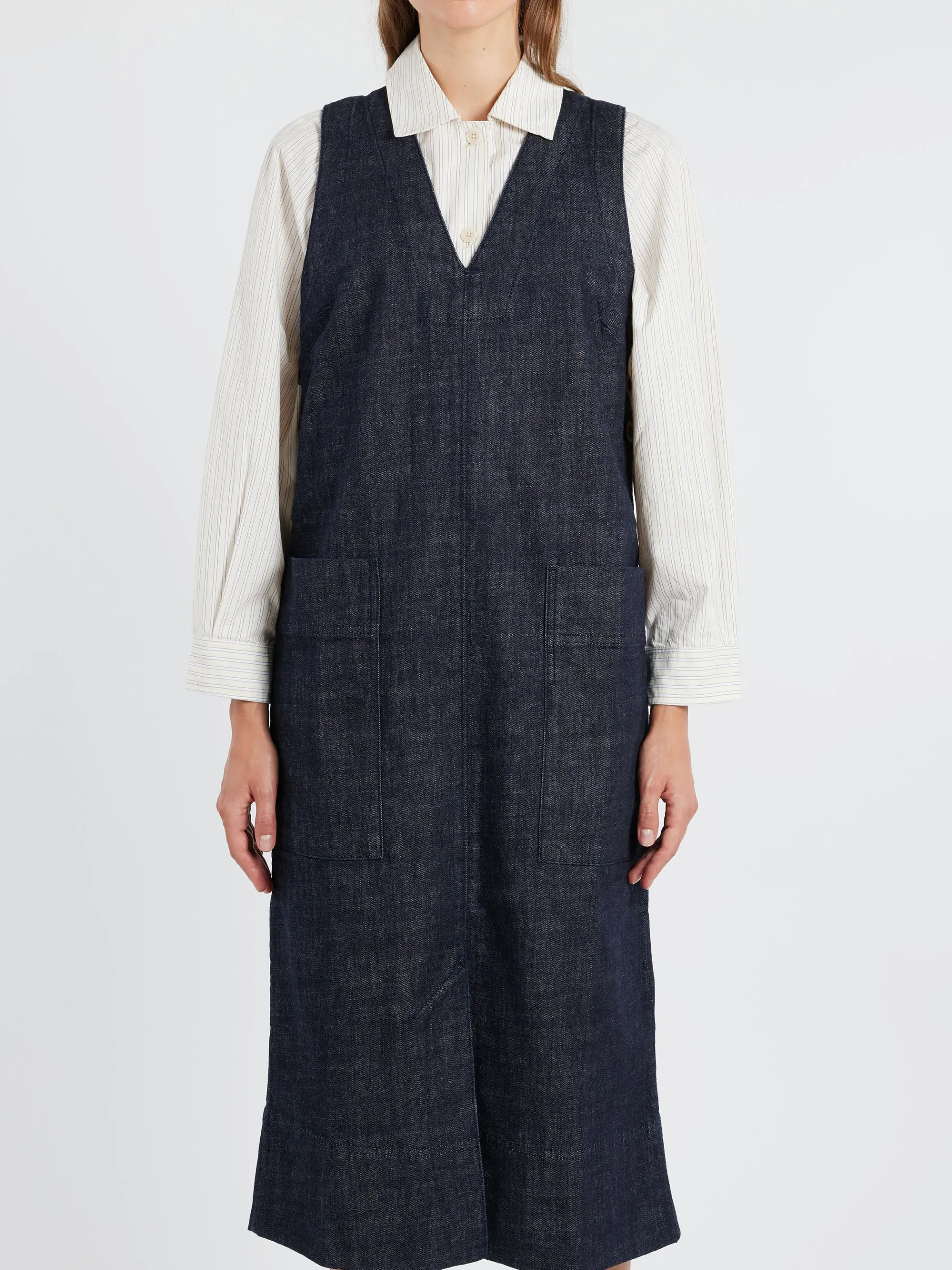 TOAST - V-Neck Denim Pinafore Dress in Indigo