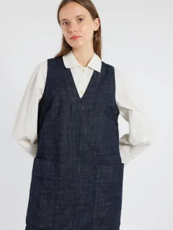 TOAST - V-Neck Denim Pinafore Dress in Indigo