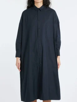 Toujours - Back Wide Pleated Shirt Dress in Midnight