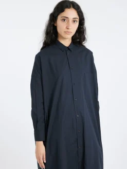 Toujours - Back Wide Pleated Shirt Dress in Midnight