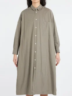 Toujours - Back Wide Pleated Shirt Dress in Sage