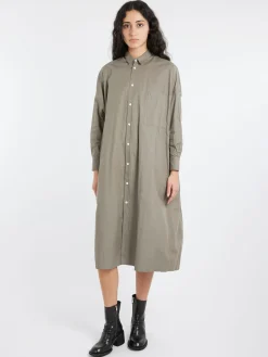 Toujours - Back Wide Pleated Shirt Dress in Sage