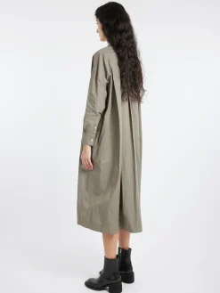 Toujours - Back Wide Pleated Shirt Dress in Sage