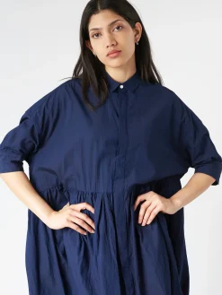 Toujours - Pleated Shirt Dress in Indigo