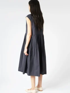 Toujours - Pleated Shirt Dress in Black Navy