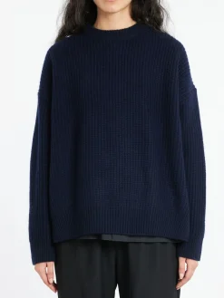 Toujours - Rib Stitch Crewneck Big Pullover in Navy