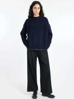 Toujours - Rib Stitch Crewneck Big Pullover in Navy