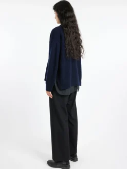 Toujours - Rib Stitch Crewneck Big Pullover in Navy