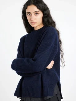 Toujours - Rib Stitch Crewneck Big Pullover in Navy