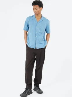 Universal Works - Road Shirt in Washed Indigo Herringbone Denim